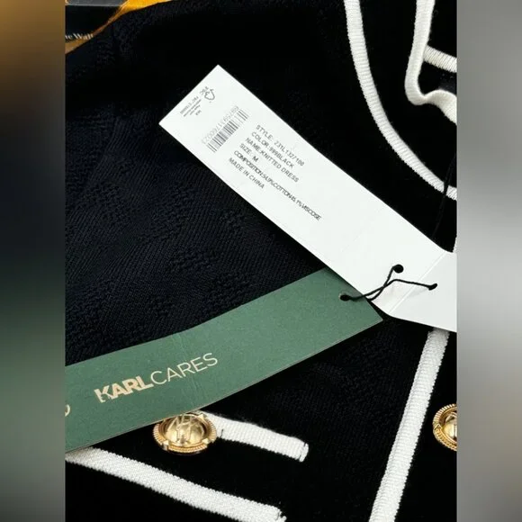 🆕KARL LAGERFELD🧿 NWT Classic Knit Dress with Embroidered Monogram, Black, Sz M - Picture 12 of 16